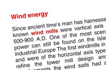 Obraz premium Wind energy text highlighted in red