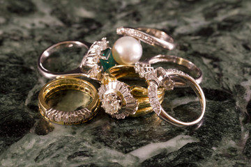 Rings with precious stones of marble