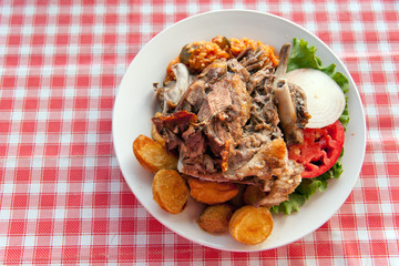 Traditional roasted pork in Croatian restaurant