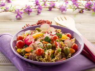 cold mixed pasta salad with tuna