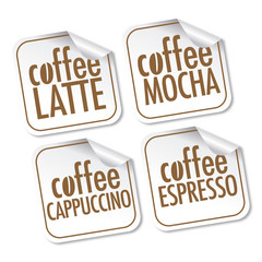 Latte, Mocha, Cappuccino and Espresso stickers