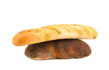 Black bread and loaf with garlic sauce isolated