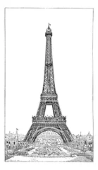 Papier Peint photo Lavable Illustration Paris Tour Eiffel, élevée par l& 39 ingénieur Gustave Eiffel, vintage