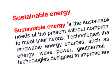 Obraz premium Sustainable energy text highlighted in red