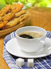 Coffee and cookies on the table, outdoor