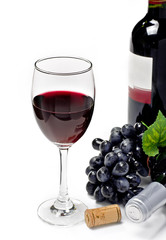 Red wine and grape, isolated, wihite background