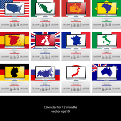 Calendar. With map of countries