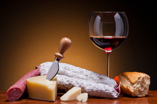 Salami, Cheese And Wine