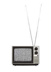 Obraz premium Vintage Portable TV with Long Antennas and Static Screen