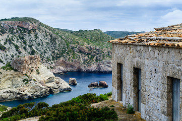 Island landscape with ancient building on Cabrera.