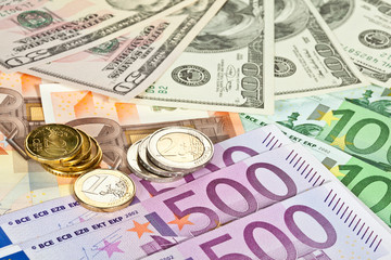 Euro and dollar currency