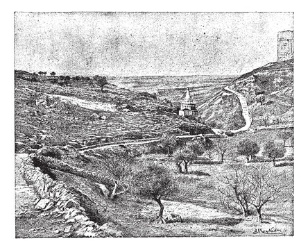 Valley of Jehoshaphat or Valley of Josaphat, vintage engraving.