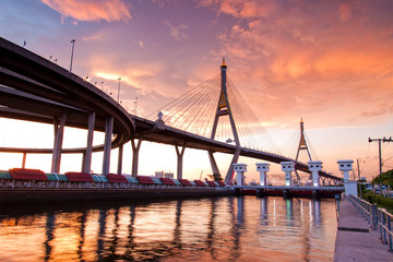 Bhumibol Bridge, The Industrial Ring Road Bridge in Bangkok. Lon