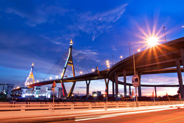 Fototapeta na wymiar Bhumibol Bridge, The Industrial Ring Road Bridge in Bangkok. Lon