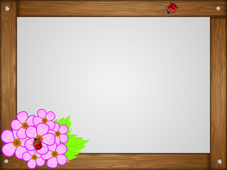 Wooden frame and flower. Vector illustration.