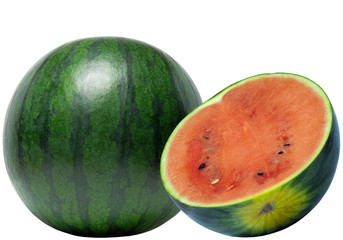 Ganze und halbe Wassermelone