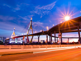 Fototapeta na wymiar Bhumibol Bridge, The Industrial Ring Road Bridge in Bangkok. Lon