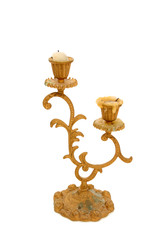 Antique dust  brass candle holder with pillar candle