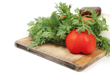 vegetables on hopping block with white background