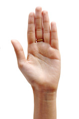 women hand make thumbs up isolated over white