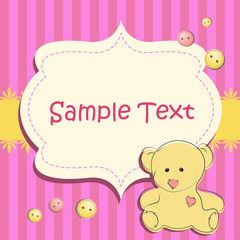 Fototapeta na wymiar Pink greeting card with teddy bear, digital scrap-booking