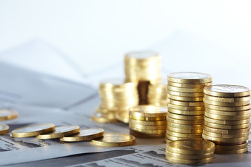 Business diagram on financial report with coins