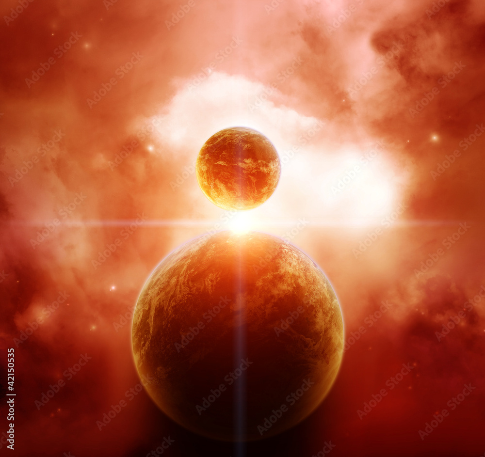 Wall mural Red Nebula with Planets and Star