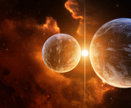 Fototapeta Two Planets with Nebula on background
