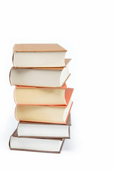 A stack of books on a white background.