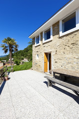 holiday home in the mountains, outdoor view, stone facade