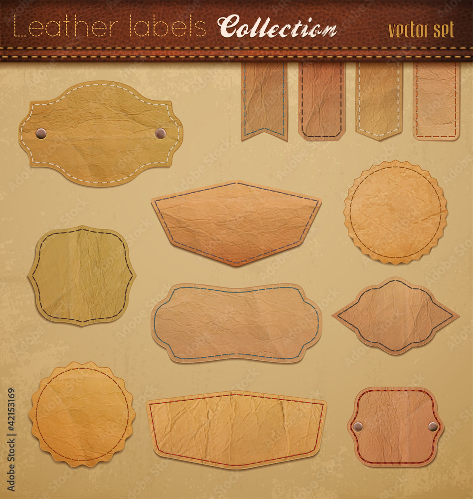 Wall mural empty leather labels collection.