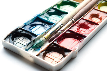 Palette of watercolor paints.