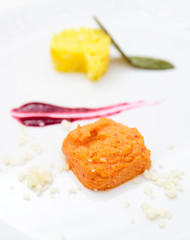 Creative dish with berry sauce