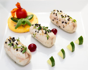 Fish rolls in plate