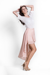 Beautifull woman in beige dress