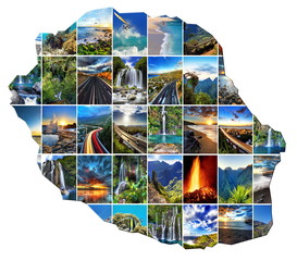 Carte de La R&eacute;union et ses paysages vari&eacute;s.