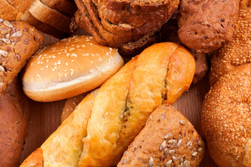 Arrangement of baked bread and rolls