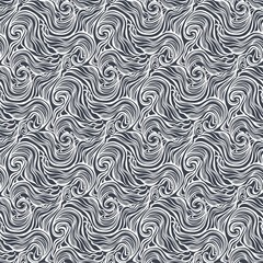 Seamless abstract hand-drawn curly pattern with waves and swirls