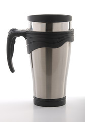 Metal coffee mug isolated on white background