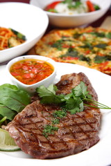 beef steak and various cuisene