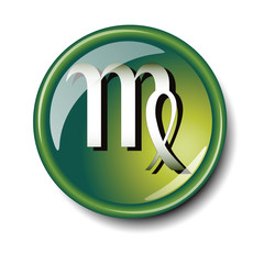 Virgo green glass web button isolatedo on white