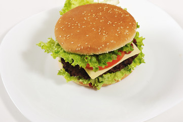 Hamburger served on plate table