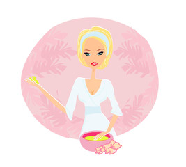 Cute woman applying moisturizer vector illustration