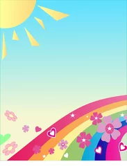 Cercles muraux Arc en ciel L& 39 arc-en-ciel avec des fleurs, le soleil   au dessus votre texte