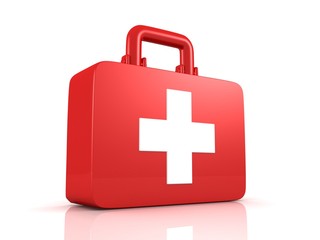 First Aids Medical Kit Box with White Cross on white background