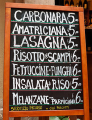 Restaurant chalkboard in Italy