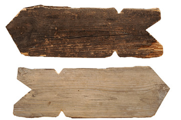 collection of wooden signs on white background