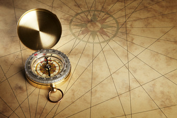 Compass on the old paper background
