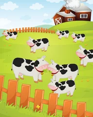 Papier Peint photo Ferme Vaches dans un champ