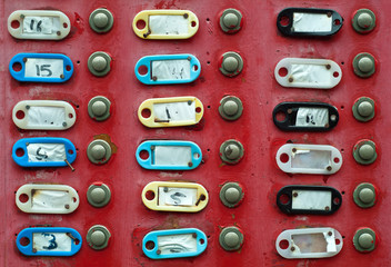 Group of doorbells with empty address labels